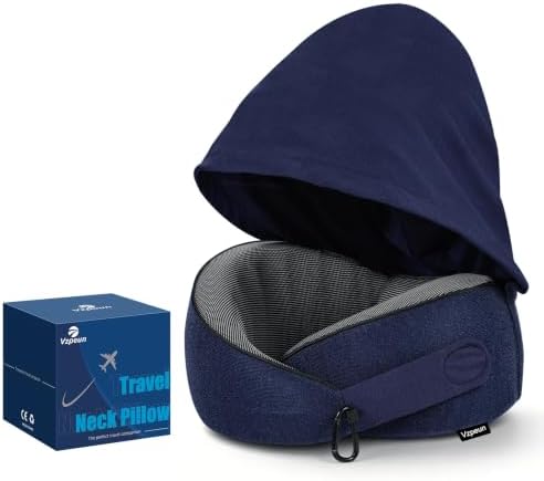 Travel Pillow for Airplane, Hooded Memory Foam Neck Pillow for Sleeping by Vzpeun
