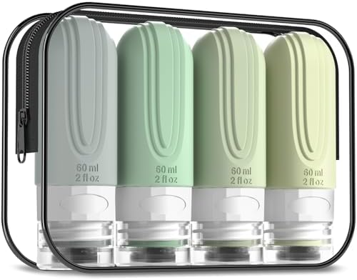 Mrsdry Travel Bottles for Toiletries, Tsa Approved 2oz Travel size Bottles, BPA Free Leak Proof Travels Toiletry Containers, Traveler Accessories with Toiletry Bag for Shampoo Liquid (4 Pack) by Mrsdry