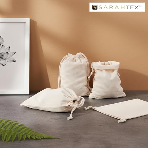 6" x 8" Premium 100% Cotton Drawstring Bags 12 Pack, 140 GSM Reusable Cotton Gift Bags for Soap, Candles, Jewelry, Herbs, Wedding Favors, Party Favors, Small Storage & Eco Friendly Packaging Bags - Image 2