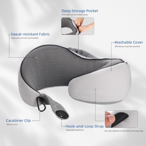 Travel Pillow for Airplane, Hooded Memory Foam Neck Pillow for Sleeping - Image 4