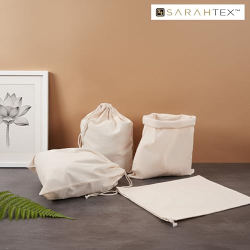 16" x 20" Premium 100% Cotton Drawstring Bags 4 Pack, 140 GSM Extra Large Cotton Storage Bags for Clothes, Laundry, Travel Packing, Shoes, Gift Packaging, Eco Friendly Reusable Drawstring Pouch - Image 2