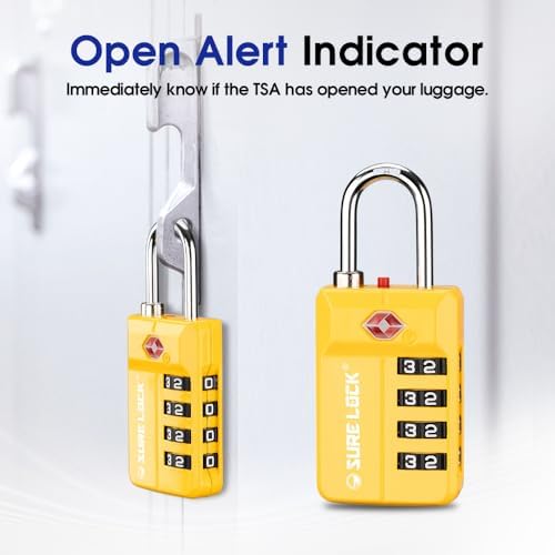 SURE LOCK TSA Approved 4-Digit Resettable Combination Luggage Lock with Open Alert, Easy-Read Dials - for Luggage, School Lockers, Gym, Office, Toolbox & Security Cases(Yellow 1PACK) - Image 5