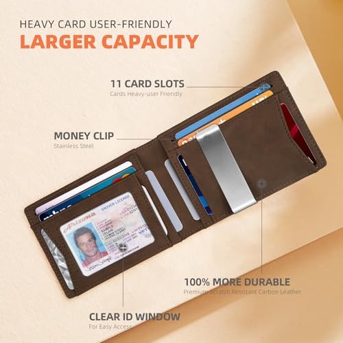 RUNBOX Slim Wallet for Men - RFID Blocking Leather Bifold with Money Clip - Image 3