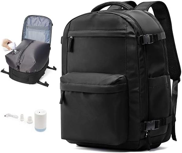 WONHOX Vacuum Seal Backpack for Travel with Air Pump Daypack Carry on Flight Approved Compression Laptop Space Saver Bags Storage with Vacuum System 18x14x8 inches Travel Essentials Bag Women Black
