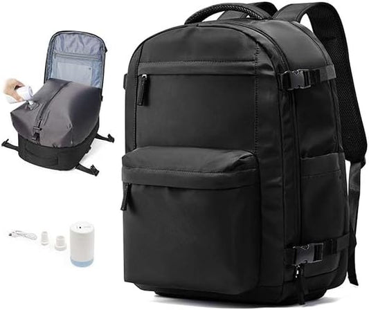 WONHOX Vacuum Seal Backpack for Travel with Air Pump Daypack Carry on Flight Approved Compression Laptop Space Saver Bags Storage with Vacuum System 18x14x8 inches Travel Essentials Bag Women Black