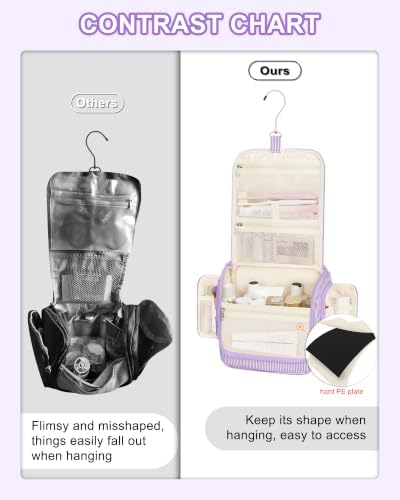 Relavel Hanging Toiletry Bag for Women, Travel Makeup Bag for Girls Kids Gifts Personalized Initial Toiletry Pouch Shower Bag, Travel Essentials Birthday Gifts for Teen Girls, Purple M - Image 5