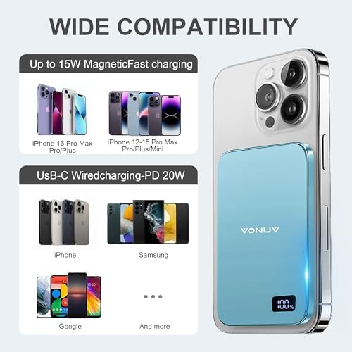 Magnetic Portable Charger 5000mAh, 15W Ultra Slim Wireless Portable Charger, Fast Charging for iPhone 17/16/15/14/13/12 Pro/Pro Max/Plus, Metal Shell, USB-C Cable to Charge Other Phones (Blue) - Image 5