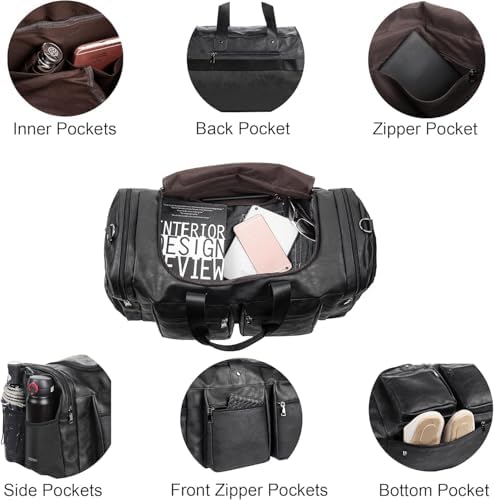 Travel Bag with Shoe Pouch,Weekender Overnight Bag Leather Large Carry On Bag - Image 4