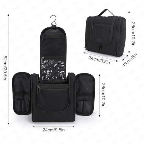 Hanging Toiletry Bag with Hook, Travel Cosmetic Makeup Bag Organizer for Accessories, Shampoo, Shaving Bag for Toiletries Accessories,Travel Essentials Kit (Black) - Image 2
