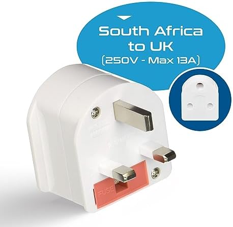 Ceptics GP-SA-UK South Africa to UK Grounded Plug Adapter (250V - Max 13A), White - Image 3