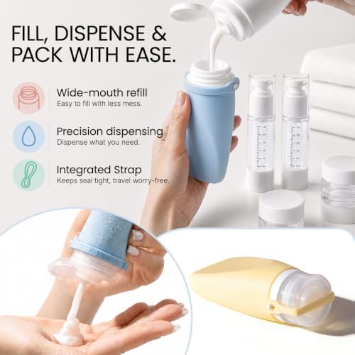 Silicone Travel Bottle Sets for Toiletries, TSA Approved Size (Yellow, Pink, Blue) - Image 4