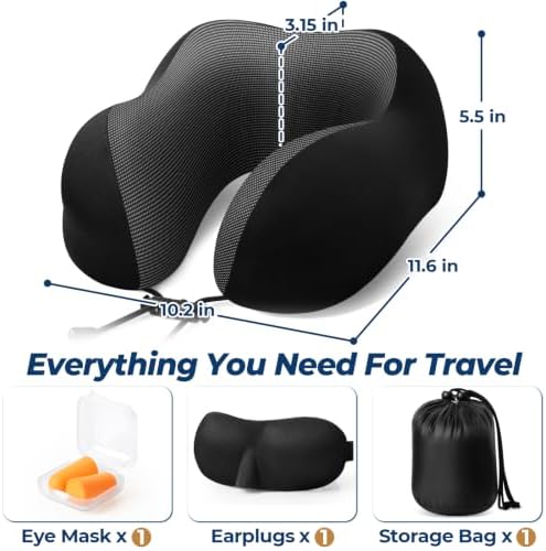 ExploreBliss Travel Pillow, Memory Foam Neck Pillow Airplane, Black - Image 2
