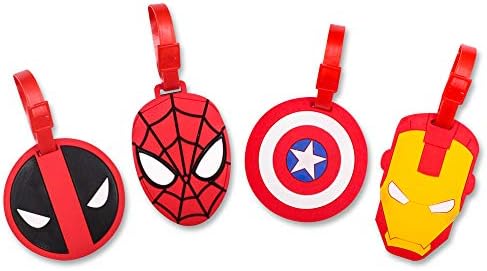 4 Pcs Set Comic Superhero Head Silicone Travel Luggage Baggage Identification Labels ID Tag for Bag Suitcase Plane Cruise Ships with Belt Strap by Finex
