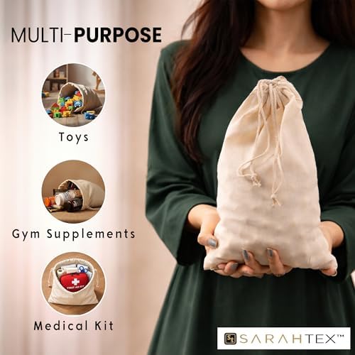 8" x 12" Premium Cotton Drawstring Bags 12 Pack, 140 GSM Reusable Pouch for Clothing, Shoes, Gifts, Travel Storage, Wedding Favor, Eco Friendly Cloth Packaging, Large - Image 7