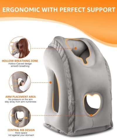 Sunany Inflatable Neck Pillow Used for Airplanes/Cars/Buses/Trains/Office Napping with Free Eye Mask/Earplugs (Gray) - Image 3