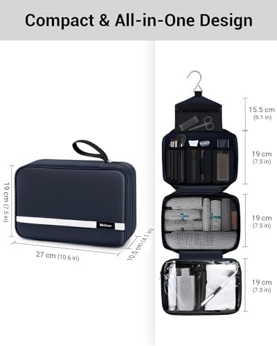 Maliton Toiletry Bag for Men & Women Travel Toiletry Bag Hanging Toiletry Bag Hygiene Organizer with 4 Compartments Waterproof Bathroom Shower Bag Large Toiletries Travel Bag(Black (Navy Blue) - Image 3