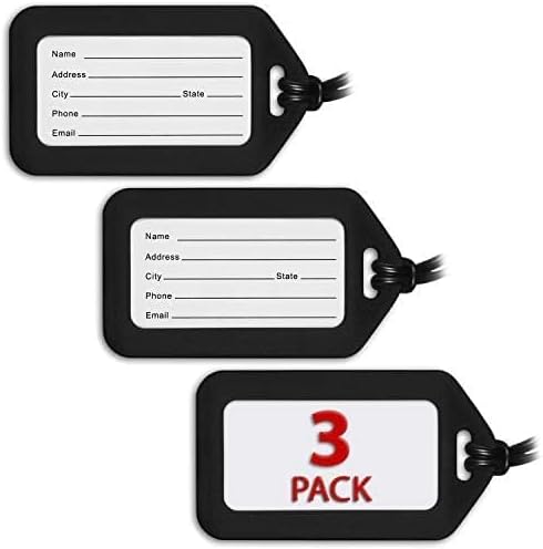 Luggage Tags for Suitcases - Black, 3 PK - TSA Approved Travel Tags by MIFFLIN