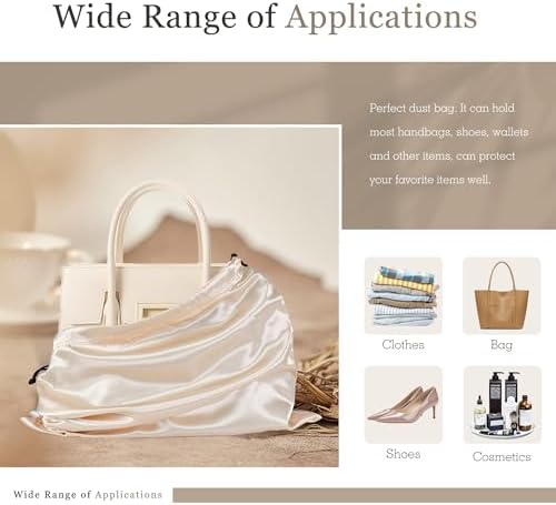 Vonty Beige Satin Dust Bags 3 Pack Drawstring Pouch for Purse, 23.6x19.6in - Image 6