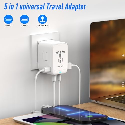 YLEE Travel Plug Adapter, 65W Fast GaN T International Plug Adapter - Image 3