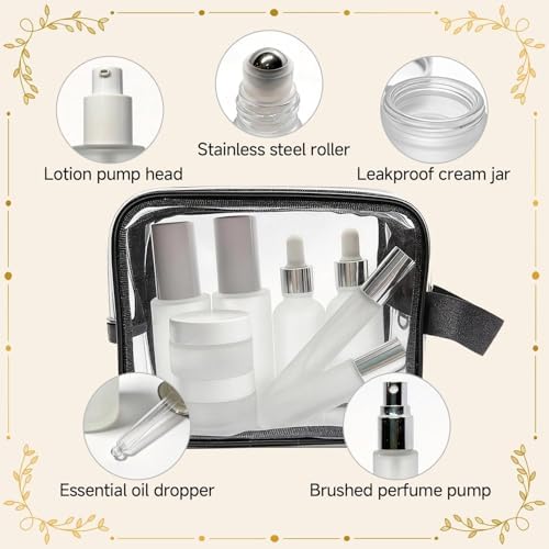 18-Pack Glass Travel Bottles Set, 1.35/0.7/1 oz TSA Approved Containers with Pump Spray, White Small Bottles for Toiletries, Makeup, Skincare - Image 6
