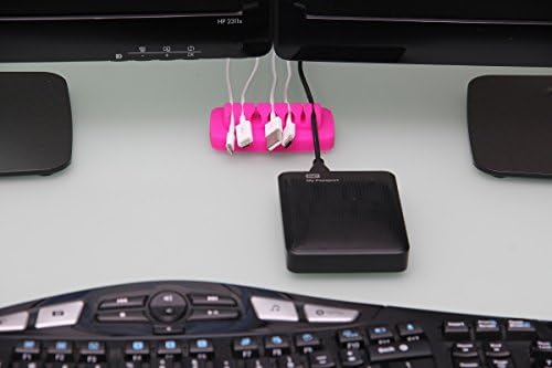 Heaviest Cable Organizer on the Market! Compact and Weighted Desktop Cord Holder for Desk and Nightstand, Eco-Friendly Silicone, No Bad Smell, Bundled with 4 Reusable Cable Ties! (Fuscia Pink) - Image 2