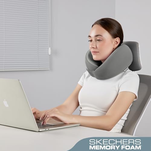 Skechers Memory Foam Neck Pillow, Comfortable & Breathable Travel Pillow,Neck Pillow Airplane for Travel, Car Rides, Home, and Office Use, Ergonomic Design for Men and Women,Grey - Image 4