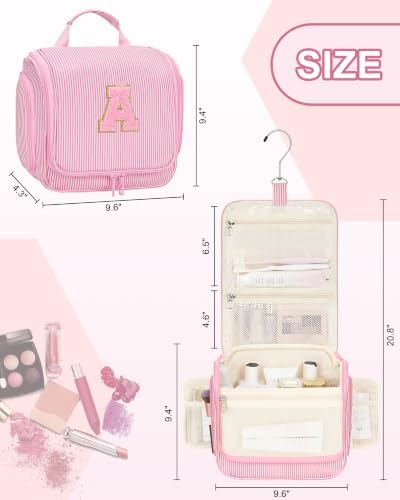 Relavel Hanging Toiletry Bag for Women, Travel Makeup Bag for Girls Kids Gifts Personalized Initial Toiletry Pouch Shower Bag, Travel Essentials Birthday Gifts for Teen Girls, Pink P - Image 6
