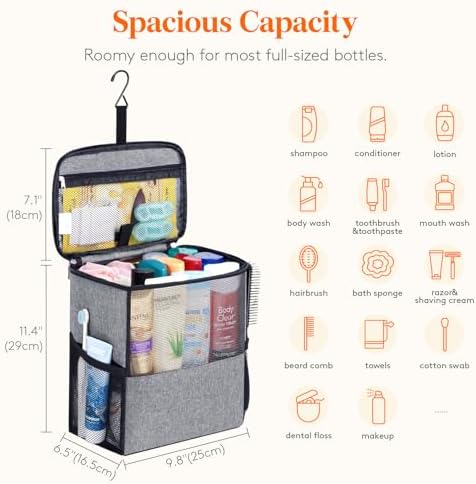 Lifewit Shower Bag Mesh Shower Caddy Portable College Dorm Room Essentials Tote Bag for Bathroom, Gym, Travel, Camping Quick Dry Hanging Shower Organizer Basket Toiletry Bag, Large, Grey - Image 2