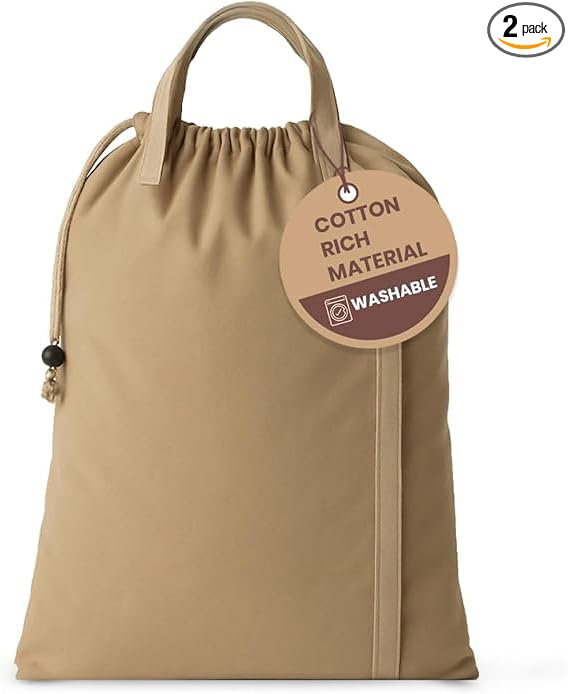 LFH Home Large Premium Cotton Canvas Laundry Bag with Drawstring and Handles Heavy Duty, Multi-Use, and Washable for Home, Travel, College or Storage 20x30 (Pack of 2)-Beige