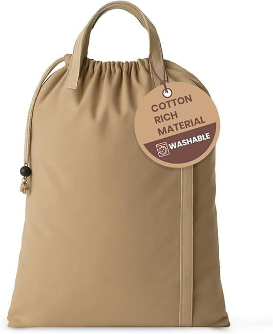 LFH Home Large Premium Cotton Canvas Laundry Bag with Drawstring and Handles Heavy Duty, Multi-Use, and Washable for Home, Travel, College or Storage 28x36 (Pack of 2)-Beige