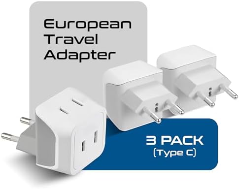 Ceptics European Travel Plug Adapter - Type C, Dual Input, Compact (3 Pack) - Image 2