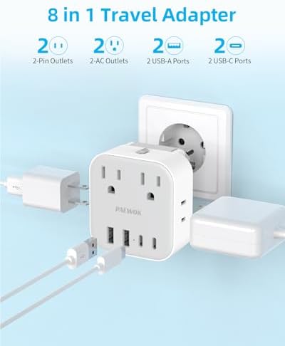 European Travel Plug Adapter Set, 8-in-1 Travel Adapter with 4 Outlets - Image 3
