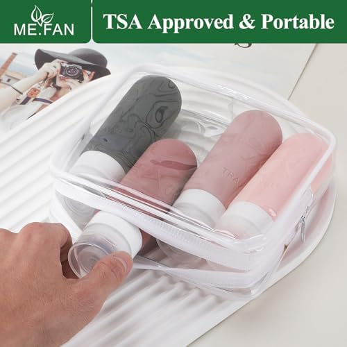 ME.FAN Travel Bottles for Toiletries,3oz Silicone Travel Size Containers, TSA Approved Squeezable Portable Split Bottle, Travel Accessories for Conditioner Shampoo Lotion - 4 Pack Black/White - Image 7