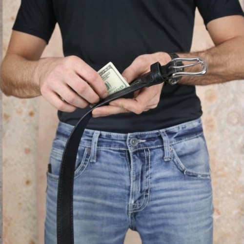 Hidden Money Belt for Travel for Men, Genuine Leather Belt with Hidden Zipper Pocket & Secret Storage - Image 4