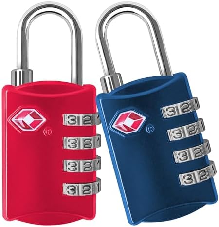 TSA Luggage Locks 2 Pack – 4-Digit Steel – Red/Blue by desiredtools%C2%AE