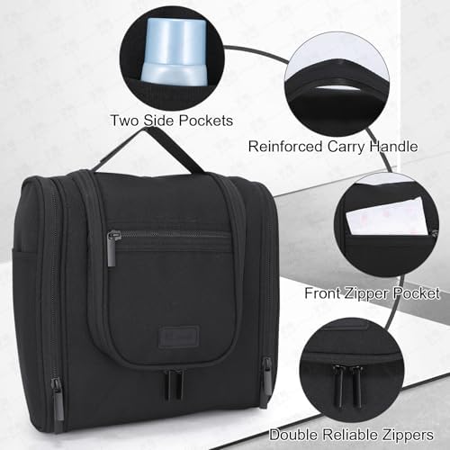 Hanging Toiletry Bag with Hook, Travel Cosmetic Makeup Bag Organizer for Accessories, Shampoo, Shaving Bag for Toiletries Accessories,Travel Essentials Kit (Black) - Image 5