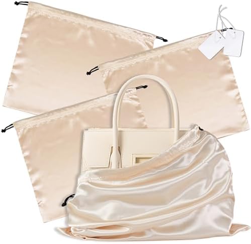 Vonty Beige Satin Dust Bags 3 Pack Drawstring Pouch for Purse, 23.6x19.6in - Image 4