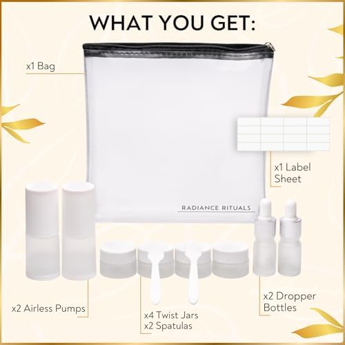 11 Piece Travel Skincare Containers Set - TSA Approved Toiletry Bag & Travel Size Toiletries Bottles - Airless Pump, Dropper Bottles & Travel Size Containers for Serums, Moisturizers, & Oils - Image 6