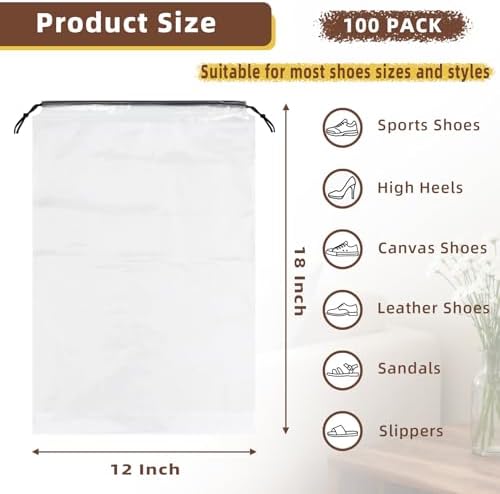 LazyMe Clear Large Shoe Bags for Travel, 12 x 18 Inch, 100 Pack - Image 2