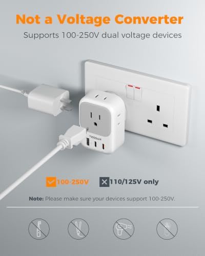 TESSAN UK Adapters for Travel 3 Pack, Type G Plug Adapter - Image 5
