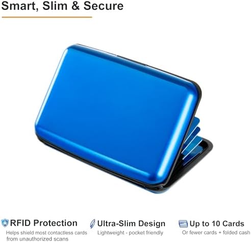 Credit Card Holder RFID Blocking Wallet for Women Men Small Mini Metal Slim Hard Aluminum Business Card Case (Blue) - Image 3