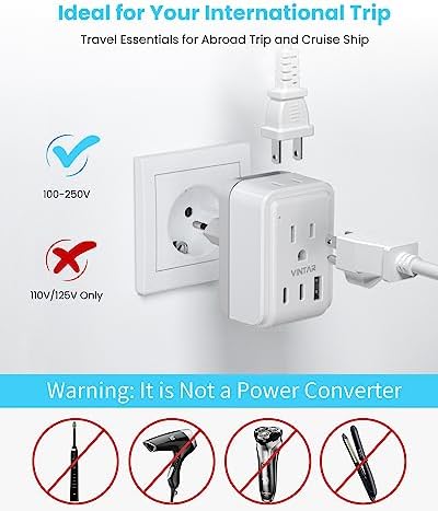 VINTAR Universal Travel Adapter, Type A,C,D,E/F,G,H,I,L,M Detachable Plugs - Image 6