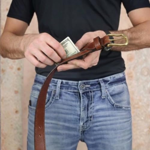 Hidden Money Belt for Travel for Men, Genuine Leather Belt with Hidden Zipper Pocket & Secret Storage - Image 3