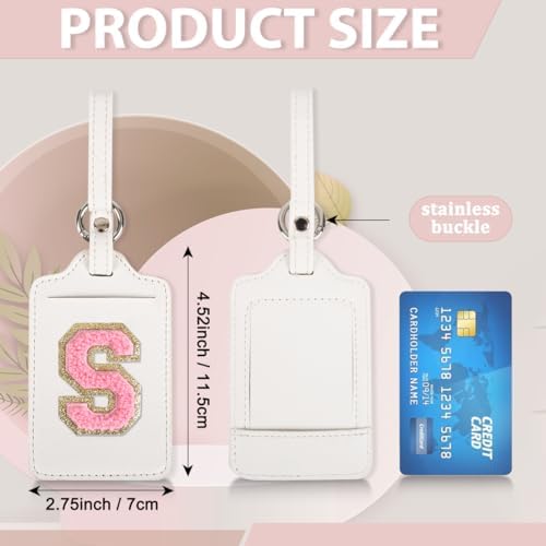 Personalized Initial Luggage Tags for Suitcases, Leather Chenille Letter Cute Luggage Tags with Privacy Name Card, Embroidered Travel Bag Backpack Tag Gifts for Women Kids Girls Teens(White-S) - Image 2