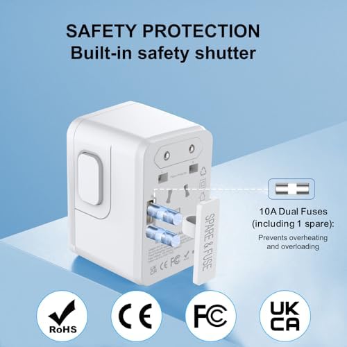 Universal International Plug Travel Adapter, 6 in 1 Wall Charger with 3 Type-C 5.8A 29W PD Fast Charging & 2 USB-A 5.8A & Multi AC Outlet Adaptor for USA EU UK AUS 200+ Countries - Image 5