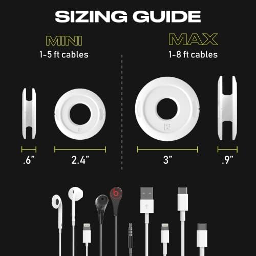 Side Winder Mini and Max Headphone, Earbud and Charging Cable Winder and Organizer Perfect for Wrapping Earbuds and Cords for Travel and Organization 4-Pack (White, Max) - Image 2
