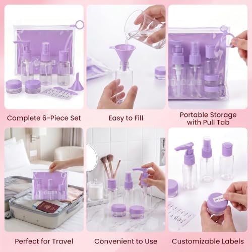 TSA Approved Travel Bottles for Toiletries, [8-Piece Set] Leak Proof Travel Size Containers with Clear Toiletry Bag, Refillable Cosmetic Liquid Accessories for Shampoo, Conditioner, Lotion - Image 7