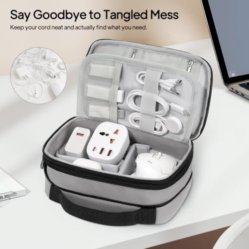 TOPEAST Expandable Cable Organizer Bag, Large Capacity Tech Pouch Electronics Travel Organizer Case, Waterproof Tech Essentials Storage Bag for Men, Charger, Cord, Mouse, Office Desk, Grey - Image 3