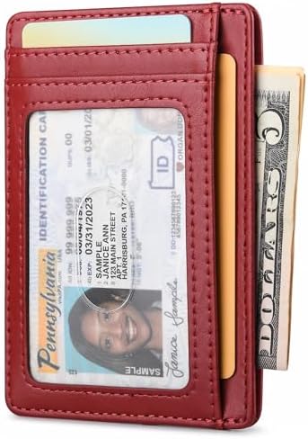 Buffway Slim Minimalist Front Pocket RFID Blocking Leather Wallets for Men and Women - Alaska Cherry - Image 2