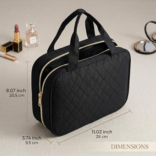 Travel Toiletry Bag for Women, Large Hanging Makeup Cosmetic Bag, Beige - Image 6